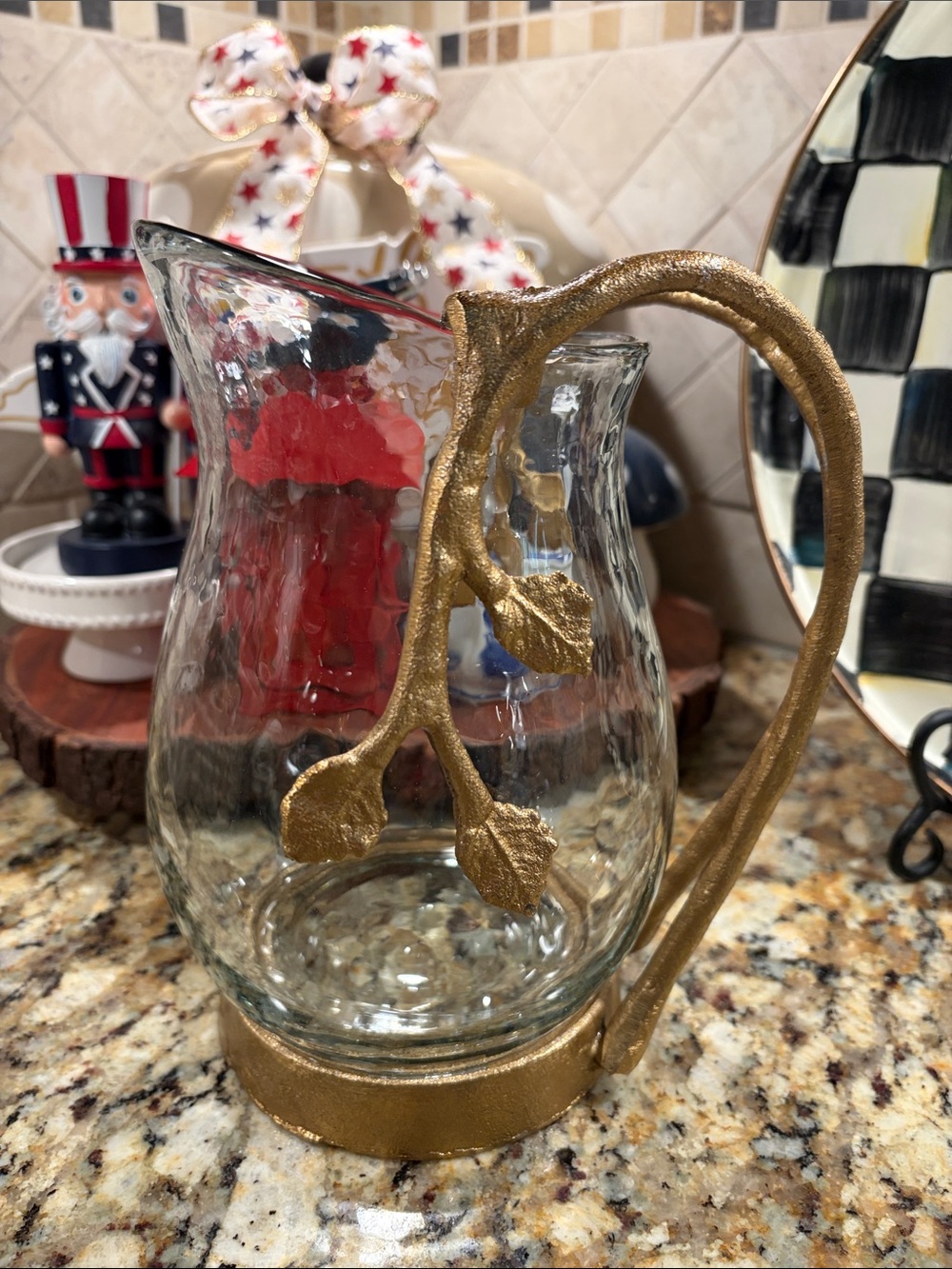 Beautiful Glass Pitcher with Gold Leaf-Branch Handles. NWOT